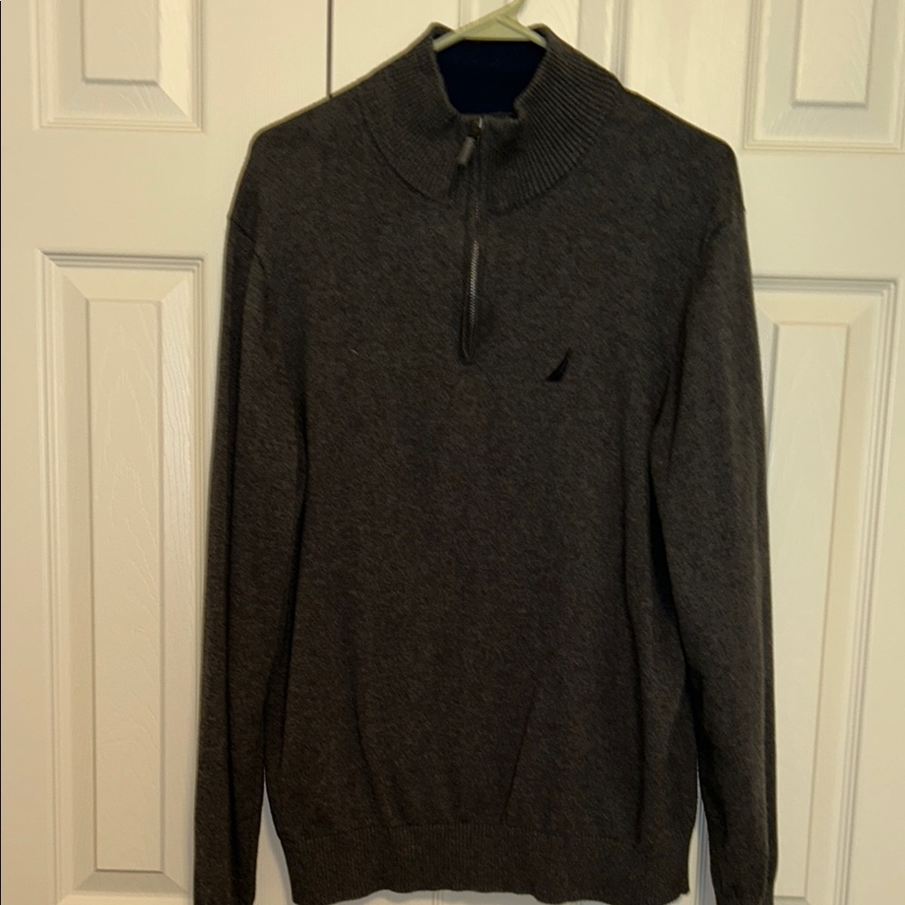 Nautica Gray Zip Up Sweater with Ribbed Detailing